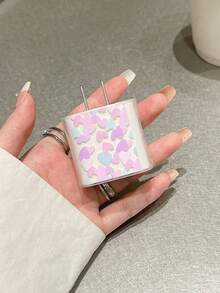 5入粉色蝴蝶結/花朵/愛心蘋果 18/20W 數據線保護套，相容 iPhone 16/16 Pro Max/15/14/13/11 充電頭保護殼，防斷裂軟殼充電線，適合送給朋友的禮物 - 彩色 - 查看 3