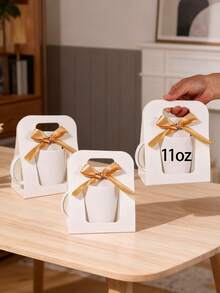 10pcs/1pc Mug Box Heat Sublimation Coffee Cup Gift Bag With Window Packaging Storage Box For Shipping Christmas Gift Packaging (Fits 11oz Mug, Brown) - Brown + Hemp Rope - View 13