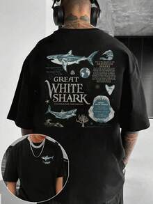 Camiseta de Hombre con Estampado de Pesca, Diseño de Tiburón Blanco, Regalo para Hombre, Regalo para el Día del Padre, Estilo Urbano de Marca, Camiseta Casual de Moda Urbana para Hombre, - Negro - Ver 1