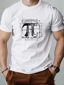 Men's Summer Casual Round Neck Short T-Shirt With Pi Pattern - 黑色 - 查看 11