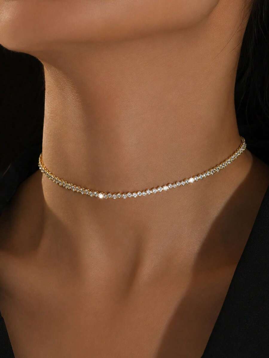 1 pieza Collar de rombo plateado adecuado para uso diario - Dorado - Ver 1