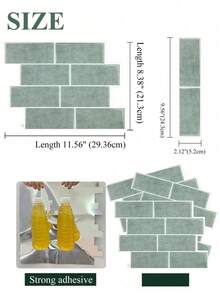 Self-Adhesive 2D Brick Texture Wall Panels, Removable Waterproof Oil-Proof Tile Decals For Kitchen & Bathroom, Festival Spring Home Decor Murals, Vinyl Stickers, Birthday & Graduation Gifts - Green Alien - View 4