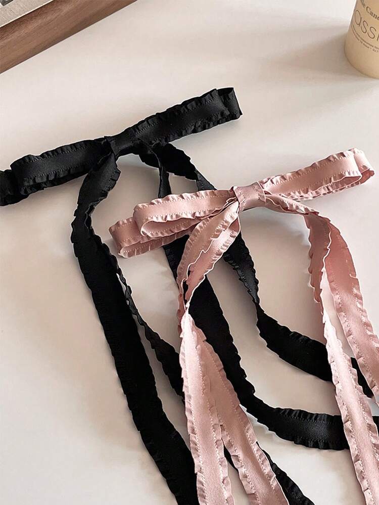 2件/1件 女款黑色/粉色緞面波浪高品質28cm/11in緞帶蝴蝶結髮夾，簡約時尚優雅可愛公主風復古宮廷風休閒街頭極簡風，適合女性日常髮型造型、妝容裝飾、通勤、度假、旅行、學校、大學、派對、節日、禮物，鴨嘴夾髮飾 - 彩色 - 查看 4