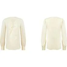 Blusa formal de manga larga con pliegues de seda con cuello en V, manga abullonada para mujer - Pnnrk - Ver 5