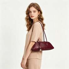JW Fashion Handbag 2026 New European & American Vintage Boston Bag Large Capacity Bowling Bag Women Niche High-End Underarm Bag Baguette Shoulder Bag Commuting/Shopping/Date/Daily/Outdoor Leisure Bag - Burgundy - View 3