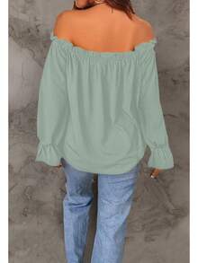 Spriolim - Blusa de gasa de manga larga con volantes y hombros descubiertos para mujer - 32 Azul Floral - Ver 4
