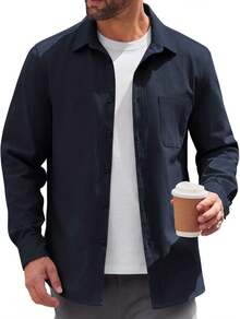 - Chaqueta ligera con botones para hombre, chaqueta casual de algodón - Beige - Ver 10