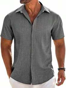 Camisas Hombre Casuales Manga Corta - con Botones Ocultos Tejido Fresco Y Transpirable para Playa Uso Diario Vacaciones Reuniones Ocio - azul claro - Ver 8