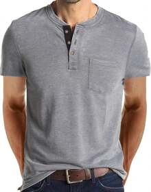 YOUTHGO Camiseta Henley Casual para Hombre Playera de Solapa Frontal de Manga Corta con Botones - Azul claro - Ver 8