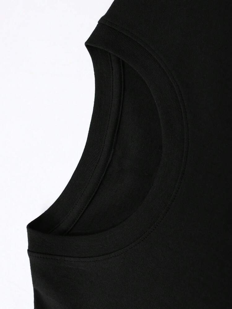 Camiseta de Verano para Hombre, con Diseño Creativo Estampado en la Parte Delantera y Trasera, Cuello Redondo, de Algodón Puro, Moda de Verano de Manga Corta, Estilo Casual para Uso Diario, - Negro - Añade 2