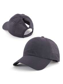 1 pieza Gorra de béisbol de malla transpirable de secado rápido de unicolor con orificio para coleta, gorra de béisbol ajustable, deportes al aire libre - Gorra de béisbol de secado rápido para coleta - Ver 15