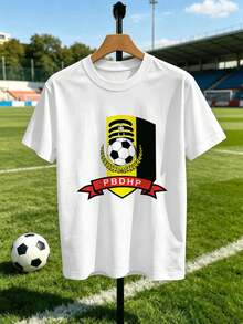 T-shirt décontracté pour hom me avec imprimé football, en coton doux, coupe confortable, style streetwear hip-hop, design graphique - Blanc - Voir 2