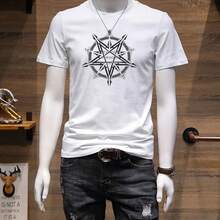 Camiseta de manga corta para hombre de puro algodón, versátil y elegante, de cuello redondo, corte holgado, moderna y versátil. - Blanco - Ver 9