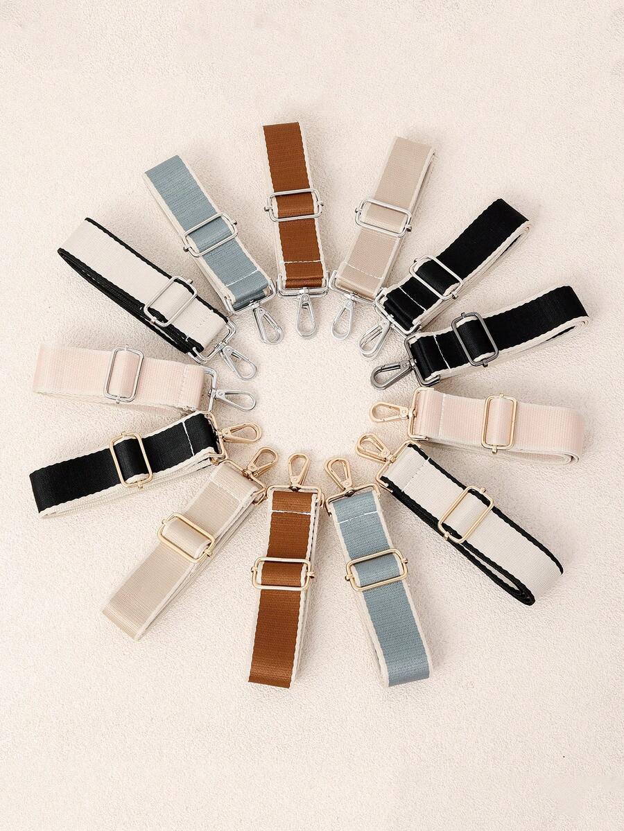 Correa de cincha ancha con borde blanco y contraste de color minimalista, hebilla de metal ajustable con alivio de presión, correa de repuesto versátil para bolso de un solo hombro y bandolera, accesorio de bolso multicolor - Multicolor - Ver 1
