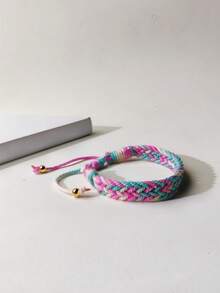 Macaron Rainbow Gradient Woven Bracelet With Subtle Glitter, Soft Candy Style, Niche Design, Best Friend Bracelet - Gradient Blue - View 16