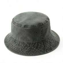 1 Piece Women's Washed Solid Color Bucket Hat, Distressed Foldable Fishing Cap, Unisex Outdoor Sun Protection, Suitable For Daily Wear - Greyish Green - View 1