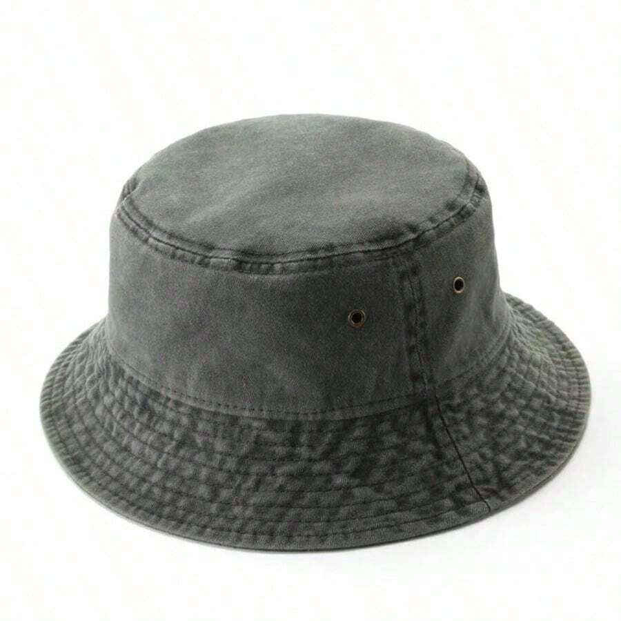 1 Piece Women's Washed Solid Color Bucket Hat, Distressed Foldable Fishing Cap, Unisex Outdoor Sun Protection, Suitable For Daily Wear - Greyish Green - View 1