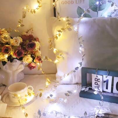1pc 3.2/6.5/9.6/16.4ft Artificial White Light Silver Leaf Decorative String Lights, Battery Powered Copper Wire Decorative Lights, Suitable For Home Decor, Living Room Wall Decor, Birthday Decor, Party Decor, Wedding Decor, Leaf Decorative String Lights