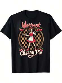 Warrant Cherry Pie Girl All-Season Cotton Short Sleeve Crew Neck T-Shirt With Single-Sided Print - Black - View 1