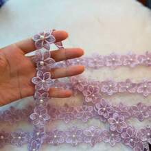 1碼紫色透明網紗蕾絲飾邊，適用於婚紗服飾、髮飾與手工藝品 - 多色 - 查看 2