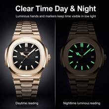 CTPOR 1pc Men's Rose Gold Stainless Steel Band Fashion Waterproof Calendar Luminous Hour & Minute Hands Square Quartz Watch, Birthday Or Holiday Gift - Multicolor - View 7