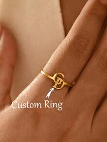 Customized Double Letter Ring, Personalized Exquisite Couple Name Initial Open Ring, 304 Stainless Steel Adjustable Name Ring, Fashion Wedding Accessory, Ideal Gift For Her, Anniversary, Valentine's Day, Mother's Day, Birthday Party Gothic Gift, Summer Beach Vacation Gift - Multicolor - View 5