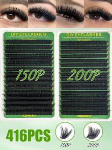 640/544/416/320片單簇接睫毛套組，包含50D-300D細簇睫毛，附睫毛膠、封口膠與鑷子，長度10-18mm，200D濃密睫毛簇、D捲度睫毛簇、3D細簇睫毛，DIY接睫毛套組 - 彩色 - 查看 12
