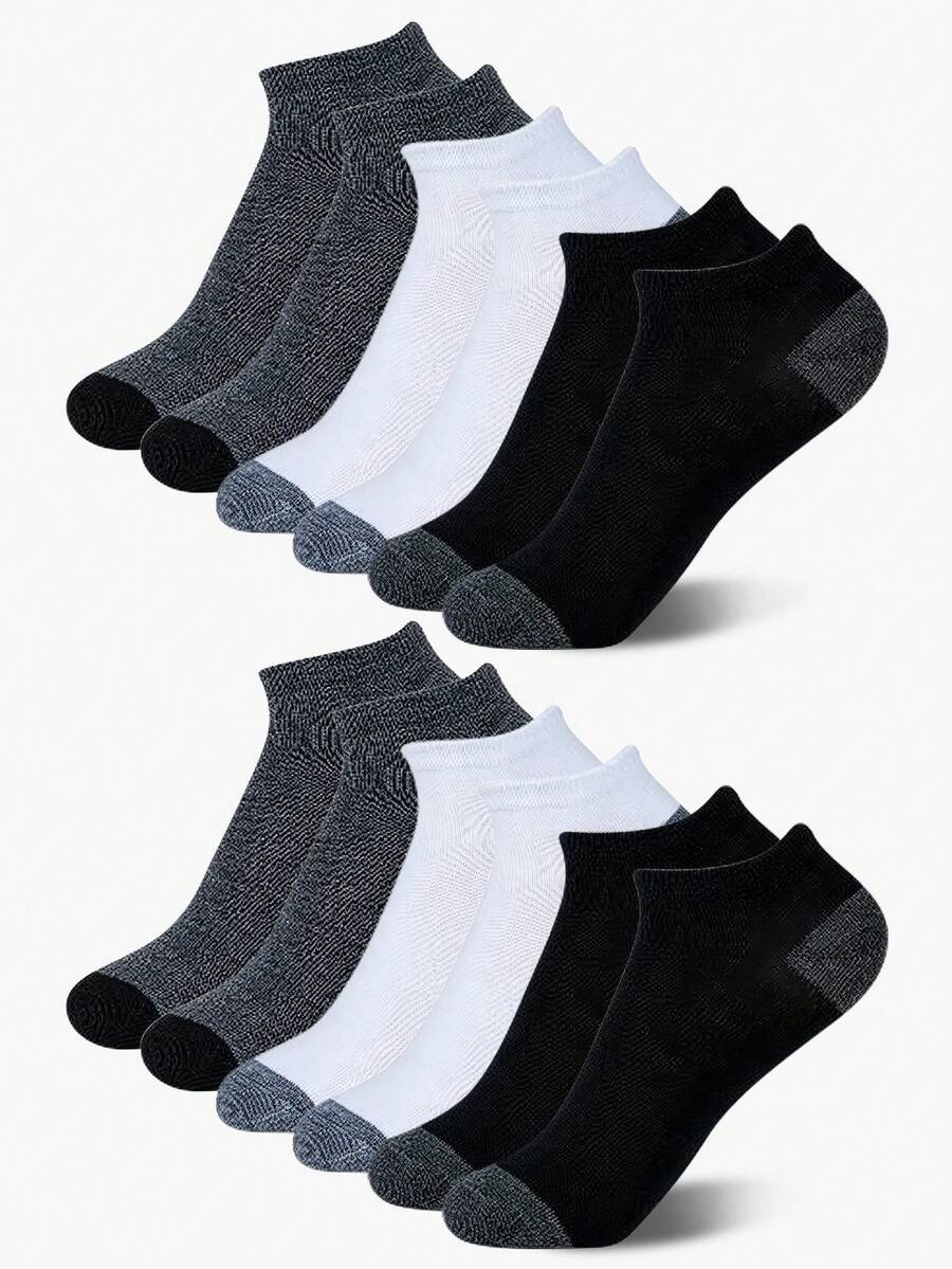 Chaussettes courtes basiques d'extérieur décontractées noires, blanches et grises, avec orteil et talon renforcés pour une durabilité accrue, haute élasticité et s'adaptant à la forme du pied pour éviter le glissement, légères et respirantes, idéales pour la randonnée, la marche, le travail en extérieur et les déplacements - Multicolore - Voir 1