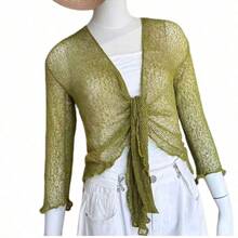 Magic Jacket Plain Casual Wool-Like Knit Curly Tea Party Country Music Concert Airport Outfits Vacation Travel Daily SPRING SUMMER - 橄欖綠 - 查看 1