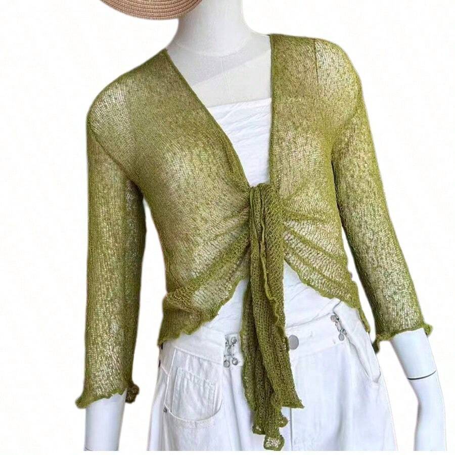 Magic Jacket Plain Casual Wool-Like Knit Curly Tea Party Country Music Concert Airport Outfits Vacation Travel Daily SPRING SUMMER - 橄欖綠 - 查看 1