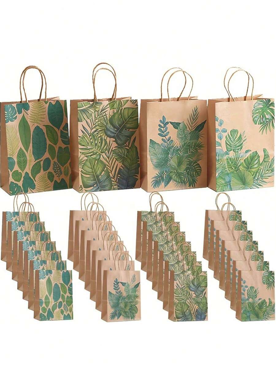 2件/6件/20件 4款熱帶棕櫚葉牛皮紙禮品袋,印花禮品包裝手提袋,適用於生日、婚禮、新娘派對、夏威夷主題派對,可裝糖果、派對小禮物 - J-多色 - 查看 1
