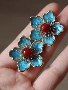 Blue Glazed Small Flower Hair Pin U-Shaped Hair Stick For Commuting Updo Hairstyles, Floral Hanfu Hair Pin, New Chinese Style Hair Accessory,Bun Extension - Multicolor - View 4