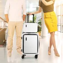 de 22 pulgadas (22x14x9), aprobada por aerolíneas, maleta de mano con ruedas, equipaje de mano de carcasa rígida, maleta pequeña azul marino, equipaje de mano rígido con bolsa de cosméticos. - Blanco - Ver 10