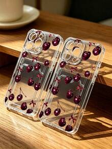 1 unidad Patrón de lazo de cereza Funda para iPhone 17 PROMAX,Esquinas con airbag antichoque reforzado, tarjetero oculto trasero para tarjetas y carnets. Cuenta con diseño elegante, ideal para uso diario y viajes. - transparente (transparente) - Ver 5