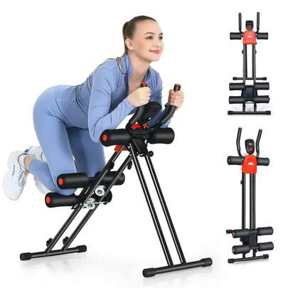 COSTWAY Foldable Core Abdominal Trainer, AB Workout Exercise Equipment With 3 Adjustable Levels, LCD Display, Ab Cruncher Strength Training Equipment Home Gym Fitness