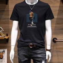 Camiseta de manga corta para hombre de puro algodón, versátil y elegante, de cuello redondo, corte holgado, moderna y versátil. - Blanco - Ver 6