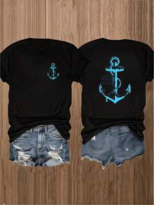 Camiseta S G de color sólido, de doble cara y multicolor, con estampado de patrón de ancla, suave y transpirable, adecuada para todas las estaciones, para la talla S y para viajes al - Negro - Ver 1