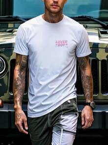 LOVER BOY, camiseta de hombre con estampado de doble cara, moderna, casual, cómoda, de cuello redondo y manga corta. - Blanco - Ver 2