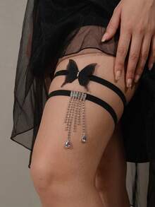 2pcs/Set Bridal Leg Garter Fashion Niche Black Elastic Rope Thigh Chain Stocking Garter Bridal Leg Accessory - Black - View 2