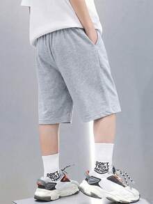青少年男孩輕量針織休閒短褲，適合戶外運動與日常穿著，春/夏季 - 淺灰色 - 查看 3