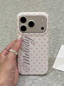 Cute Pink Polka Dot Shockproof Phone Case Compatible With IPhone 18 Pro Max 17 Pro Max 17 Pro 16 Pro 16 Pro Max 15 Pro Max 15 Pro 14 Pro Max 14 Pro 13 Pro Max 13 Pro 14 15 16 Plus 13 Y2K Vintage Letter Print Protective Cover For Girl Gift - White - View 9