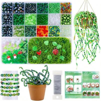 2628pcs Green Glass Beads For Beaded Plants, Permanent Plant Kit Green Glass Beads For Plant Making, Glass Leaf Beads For Jewelry Making DIY Crafts