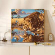 1PC | 5D DIY Diamond Painting | Savannah Lion Diamond Painting Kit, Full Drill Mosaic Craft Set. High-Definition Art Diamond Painting. Gift Diamond Painting, Focus And Relax Through DIY, Suitable For Living Room, Bedroom, Office Wall Decor, Surprise Holiday Home Decor Gift For Family And Friends, Unframed [30*30cm/11.8*11.8in][40*40cm/15.7*15.7in] - No Frame - View 2
