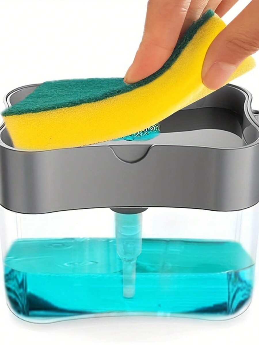 All-In-One Press-Type Dish Soap Dispenser With Sponge Holder, Minimalist Black & White Matte Transparent Plastic Kitchen Soap Dispenser, Sink Countertop Storage Box, Suitable For Homeowners And Kitchen Organization Enthusiasts - Dish Soap Dispenser - View 1