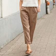 Pantalones Capris Genéricos para Mujer de Algodón y Lino, Pantalones Holgados de Talla Grande para Mujer de Lino y Algodón, Pantalones de Lino para Mujer de Talla Pequeña - Café - Ver 6