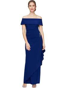Alex Evenings - Vestido Largo para Madre de la Novia con Mangas voladas para Mujer con Cintura Imperio Fruncido (Tallas pequeñitas y Normales) - Malla violeta - Ver 8