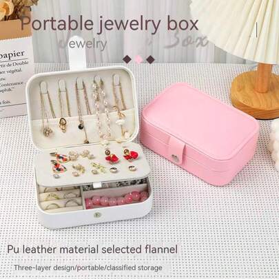 Portable Travel Jewelry Organizer Box, Small Size Large Capacity, Multi-Layer Compartments + Independent Storage Function, Suitable For Jewelry Travel, Camping, Outdoor, Cosmetics Storage Scenarios, Can Store Necklaces, Earrings, Rings, Watches, Etc.