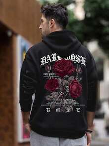 Sudadera con capucha de forro polar para hombres Zrgoth, con bolsillo canguro estampado, para otoño/invierno - Negro - Ver 2