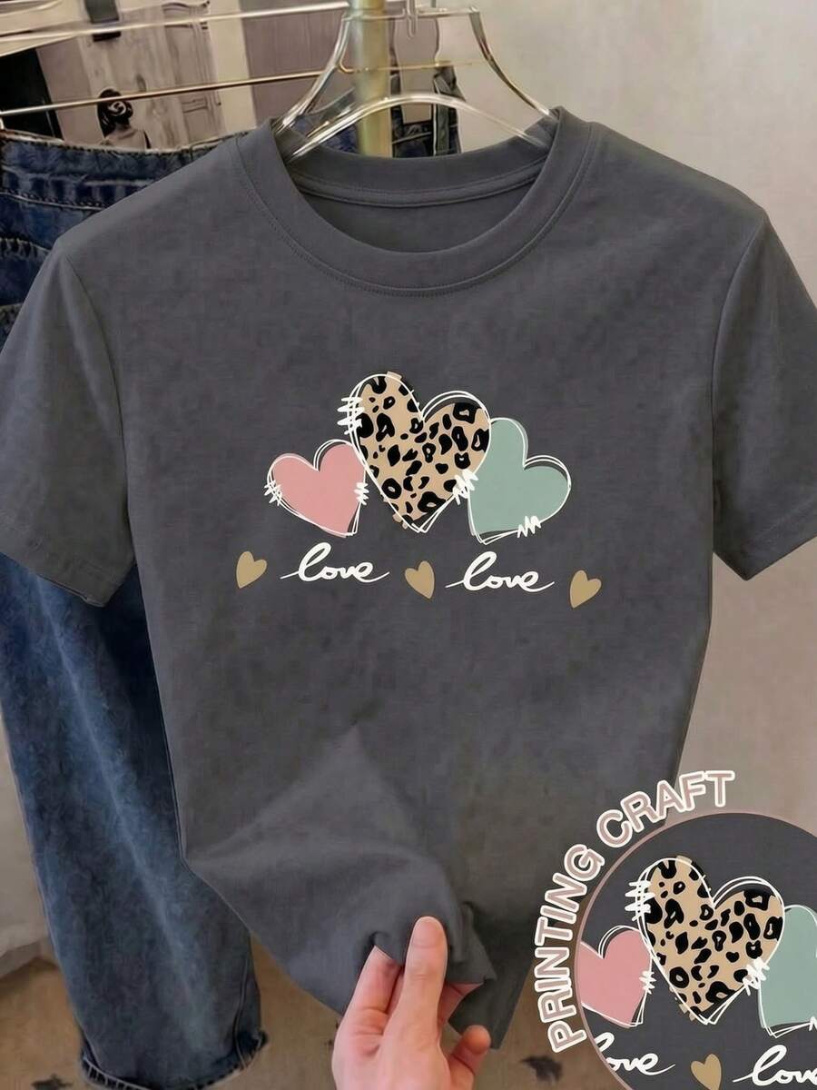 Casual Short-Sleeved, Crew-Neck T-Shirt With A Print, Ideal For Summer. Suitable For Children And Teenagers. Breathable And Sweat-Wicking. - 咖啡棕 - 查看 1