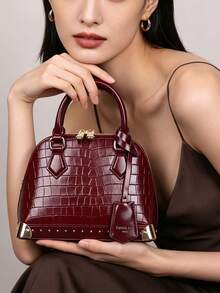 2026夏季新款女款手提包，經典貝殼包，百搭優雅小眾設計，單肩斜挎包，鱷魚壓紋鉚釘奢華女款錢包 - 彩色 - 查看 15